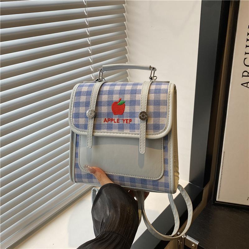 

Japanese niche design plaid small backpack lightweight multi-functional messenger bag small fresh college style bag синій