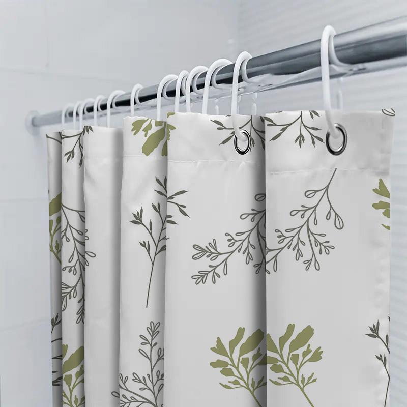 White Greenery Bath Shower Curtain Waterproof Decorative Polyester Fabric 3D Printed Customizable Home Decor Bathroom Decor Wind
