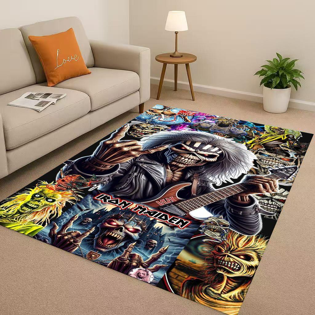 3D I Iron M Maidens Music Sign Living Room Non Slip Area Rug Soft Carpet for Bedroom Playroom Sofa,Easy Clean Home Decor Doormat
