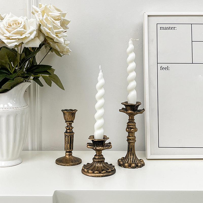 Vintage Candlestick Holders For Taper, Resin Candle Holder Retro Antique Bronze Candle Holder For Wedding Party