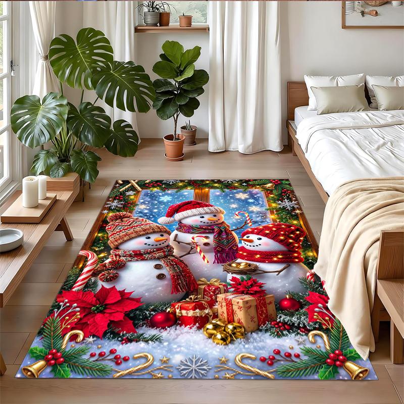Christmas Printed Square Area Rug Soft Non Slip Floor Carpet For Bedroom Holiday Gift