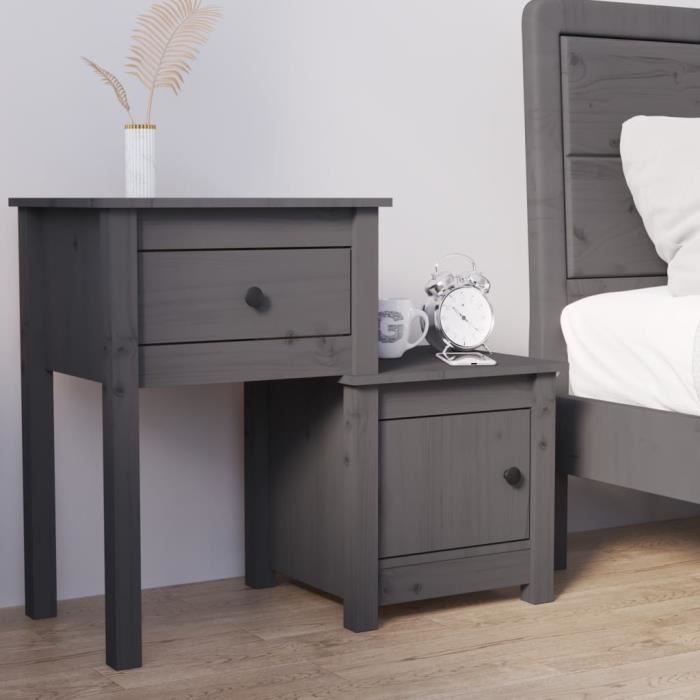 VidaXL Bedside Table Grey 79.5x38x65.5 Cm Solid Pine Wood 814543
