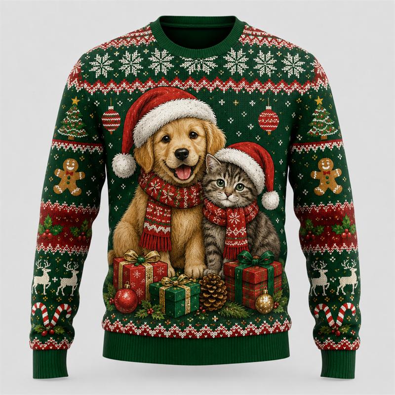 Felpa con Stampa Animalier di Babbo Natale Moda Autunno Inverno Abbigliamento per Feste Natalizie Maglione Brutto Streetwear alla Moda Top Unisex