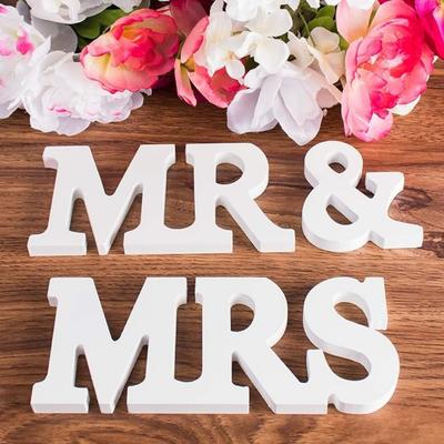 Placa de Sr. e Sra. para mesa de casamento, placas de Sr. e Sra. de madeira branca para mesa de namorados, adereços para fotos, decorações de casamento para aniversário, parede de casa