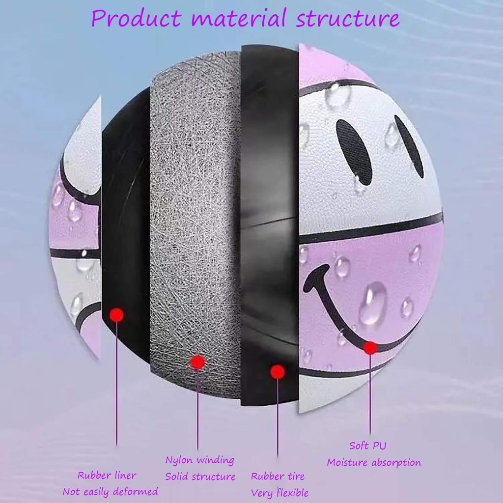 7 Smile Beginner Gift for Kids PU Basketball Mesh for Indoor and Outdoor Training No. Color-Changing Basketball, 6+, Non-Slip Wear-Resistant (Needle,