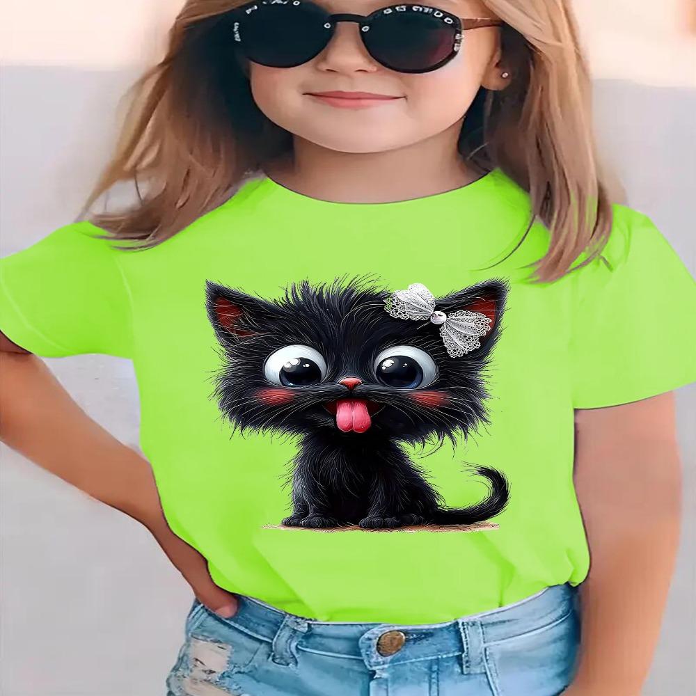 Summer Fashion Girls Short-sleeved T-shirt Cartoon Pattern Printed Casual Versatile Top