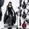 Women Cosplay Dress Dark Style Halloween Party Costume Lace Patchwork Flower Embroidery Fish Tail Hem Long Sleeves Tight Waist A