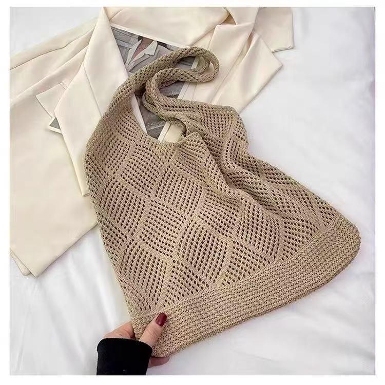 2025 New Stylish Women's Woven Knit Beach Bag - Hollow Single Shoulder Design