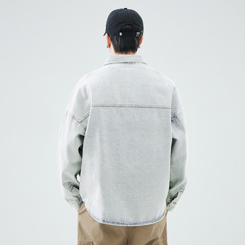2024 Autumn/Winter Men's Loose Japanese Denim Jacket: Washed Casual Long Sleeve Shirt Style Streetwear.
