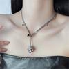 Tooxika Metal Thorn Rose Flower Pendant Necklace Personality Temperament Cold Wind Collarbone Chain Female