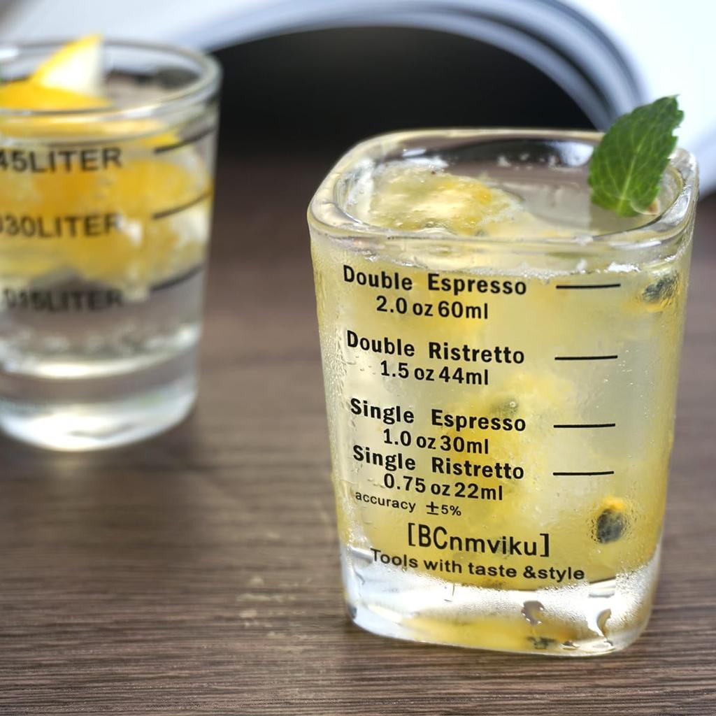 [morning place] Espresso Glass Measuring Cup with Measurement Markings, Reinforced Thickness, Heat Resistant, 60ml2oz, Wine Glass, for Espresso