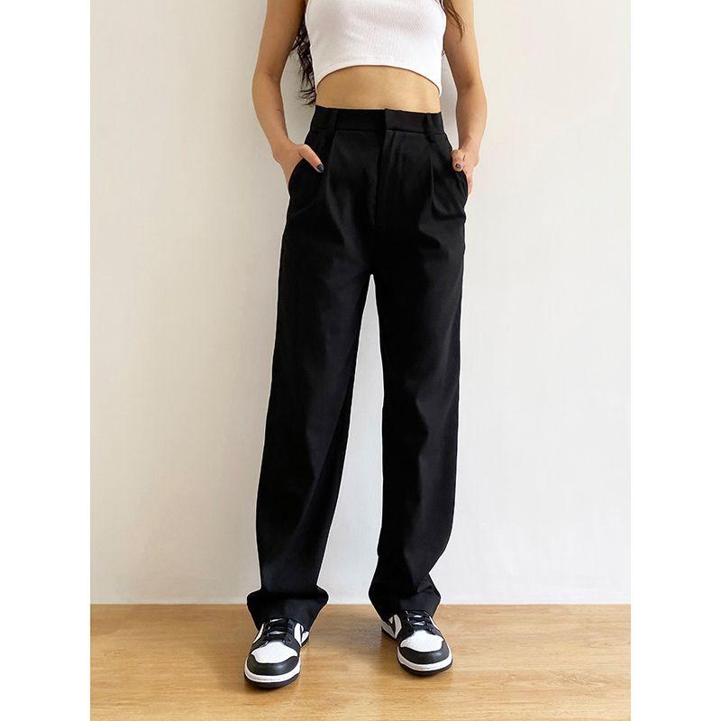 

Fashion Sexy Style Plus Size Black Suit Pants Women s Spring Straight Drooping Fat Sister Pear-Shaped Figure Loose-Fit Pants Black S [Suggested 40.00 kg-45.00 kg]]