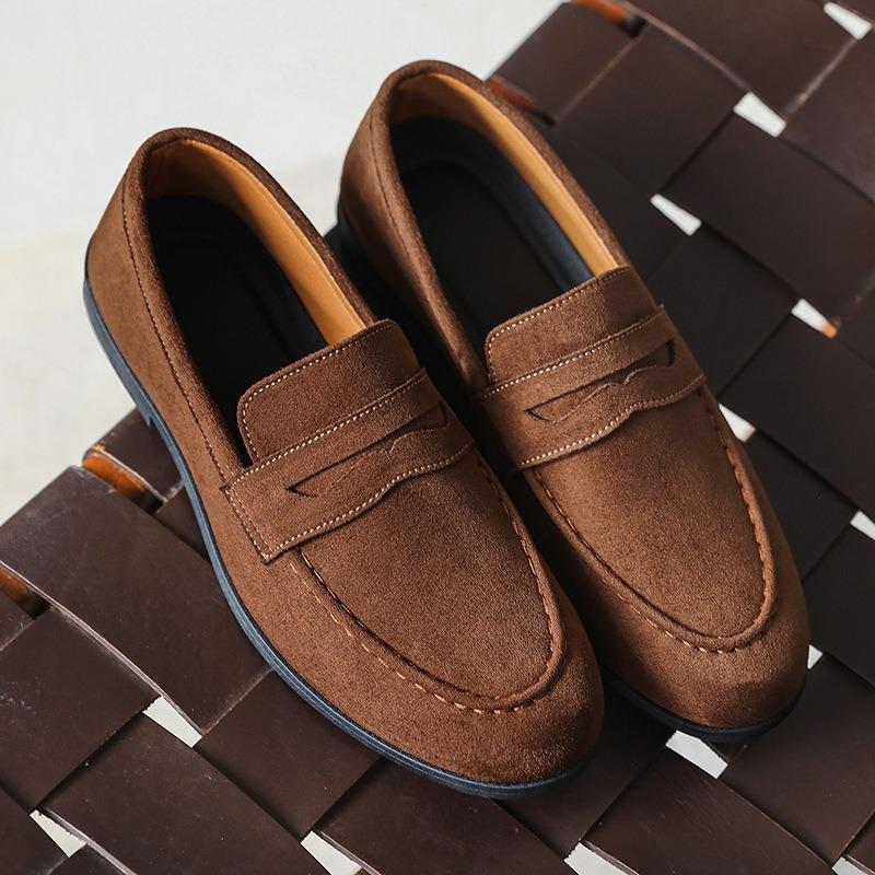 Male British square head increases height with one pedal Casual shoes Hairstylist Loafer Men's shoes Platform Doudou leather shoes A-5