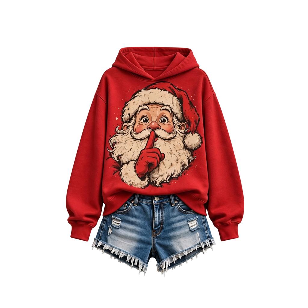 Women's Christmas Print Long Sleeve Round Neck Top for Holiday Party