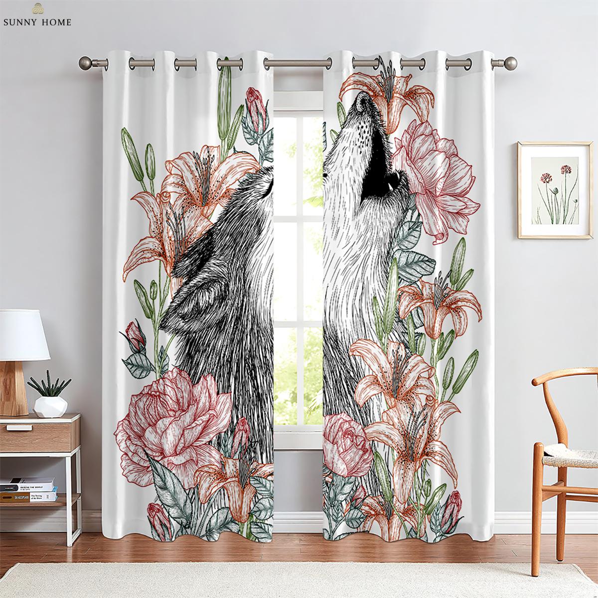 

Animal Wolf 3D Print Printing Curtain Light Blocking Heat Insulation Curtain Window Decorative Piece Curtain Kitchen Area Living Bedroom Curtain W100xH130(CM) folio&Grommet Top