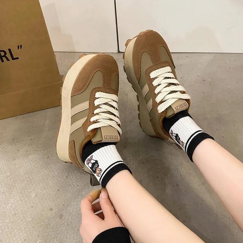 New Black Women Platform Casual Sneakers Shoes Vintage Versatile Thick Sole Dad's Shoes Fashion Designer Vulcanize Shoes