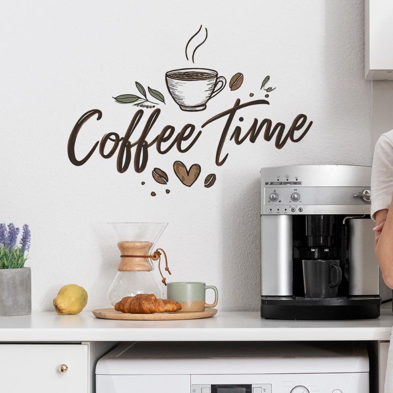 1Pc Self-Adhesive Coffee Time Wall Sticker - Painted English Slogan for Home Background Wall Decor