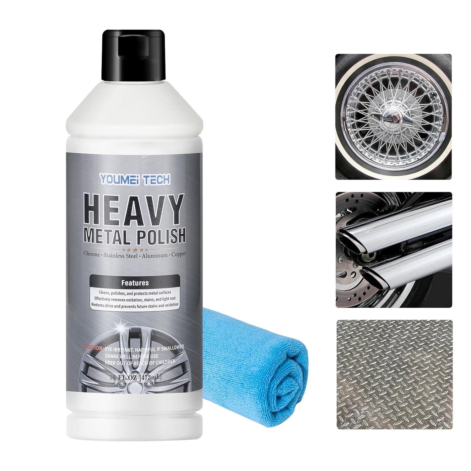 Metal Polish (16Oz) & Chrome & Aluminum & Stainless Steel Polish, Multi Purpose Polish, Cleaner, Restorer And Protectant Compound For Metal Chrome