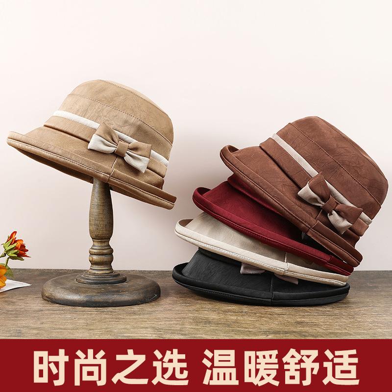 

Fashion milliner autumn and winter elderly bucket hat mother warm basin hat temperament elegant top hat casual versatile one size fits all чорний
