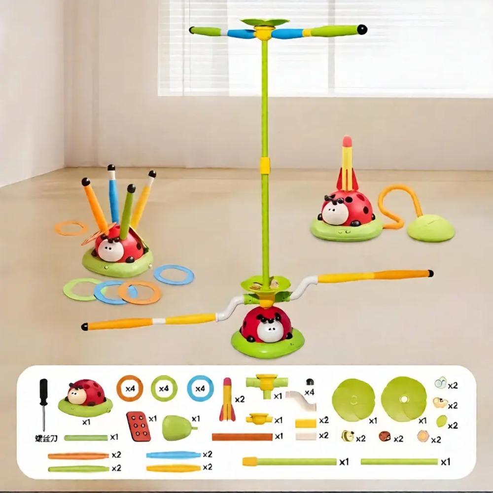 Ladybug 2/3/4/5-in-1 Outdoor Toy, with Rocket Launcher, Music, and Ring Toss Perfect Interactive Gift for Children Aged 3-8.