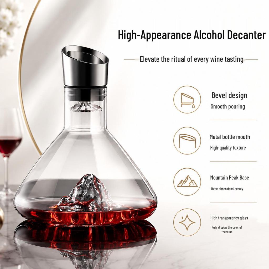 Golden Mountain Crystal Glass Wine Decanter with Large Capacity