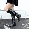 European Station Large Size Flat Bottom Medium Boots, Autumn and Winter New Round Head Folded Tall Knight Boots Women