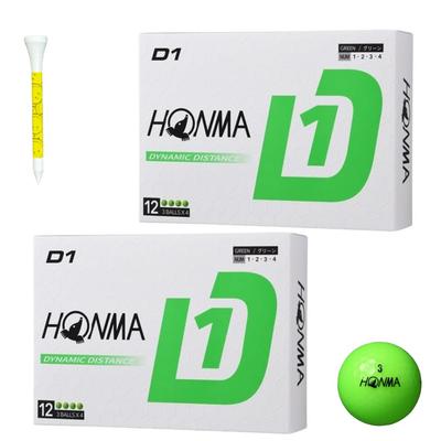 Honma Golf D1 Golf Balls 2024 Model BT2401 Green Distance Very Long Driver Very Low Soft Dozen Printed Color Tees Included Type Distance Spin Feel