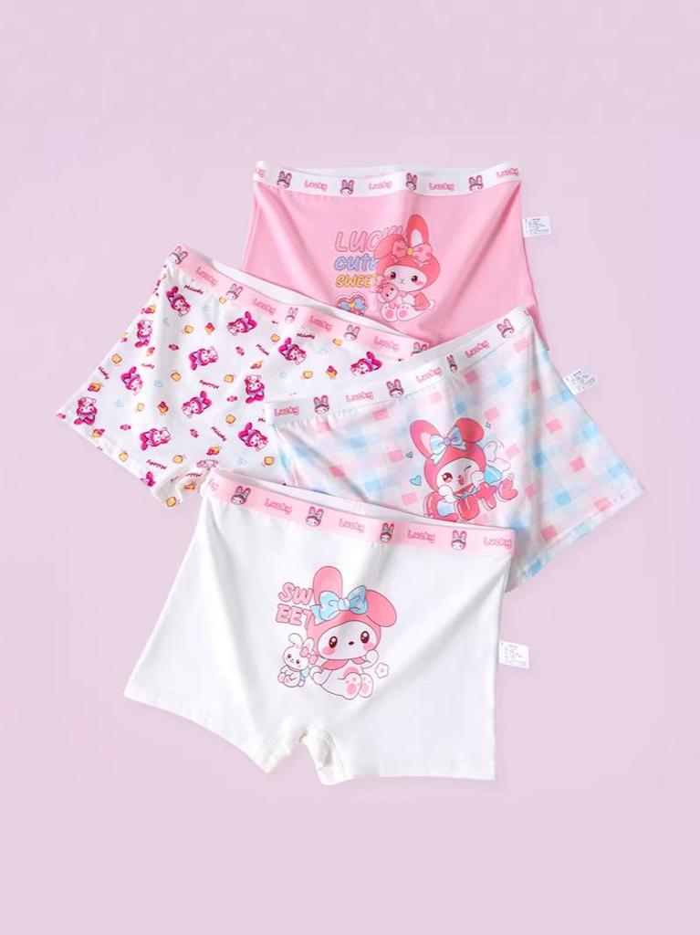 Girls' 100% Cotton Boxer Briefs - Cute Melody Design, No Wedgie, Flat Leg