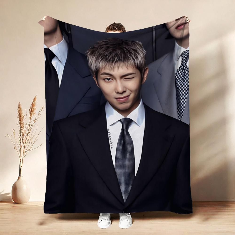 Kim Namjoon Rm Portrait Collage Print Pattern Blanket Soft Comfortable Fleece Blanket For Living Room Bedroom Recliner Home Party Decor Memorial Gift