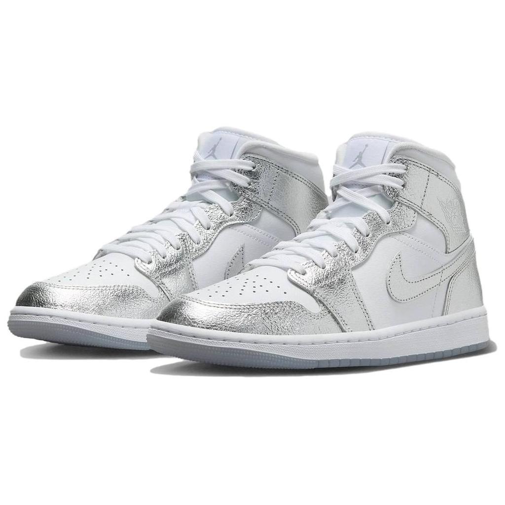 Sneakers Air Jordan 1 Mid SE Argento Metallizzato da Donna Bianco Grigio Lupo FN5031-100