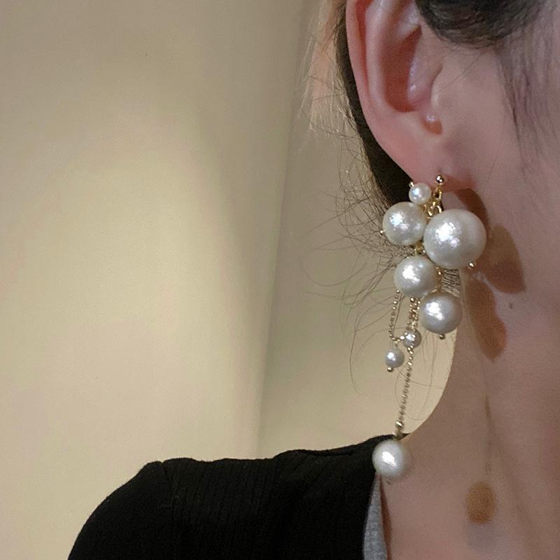 Fashion Long Tassels Simulation Pearl Drop Earrings For Women Vintage Elegant Pendant Earrings Wedding Party Jewelry