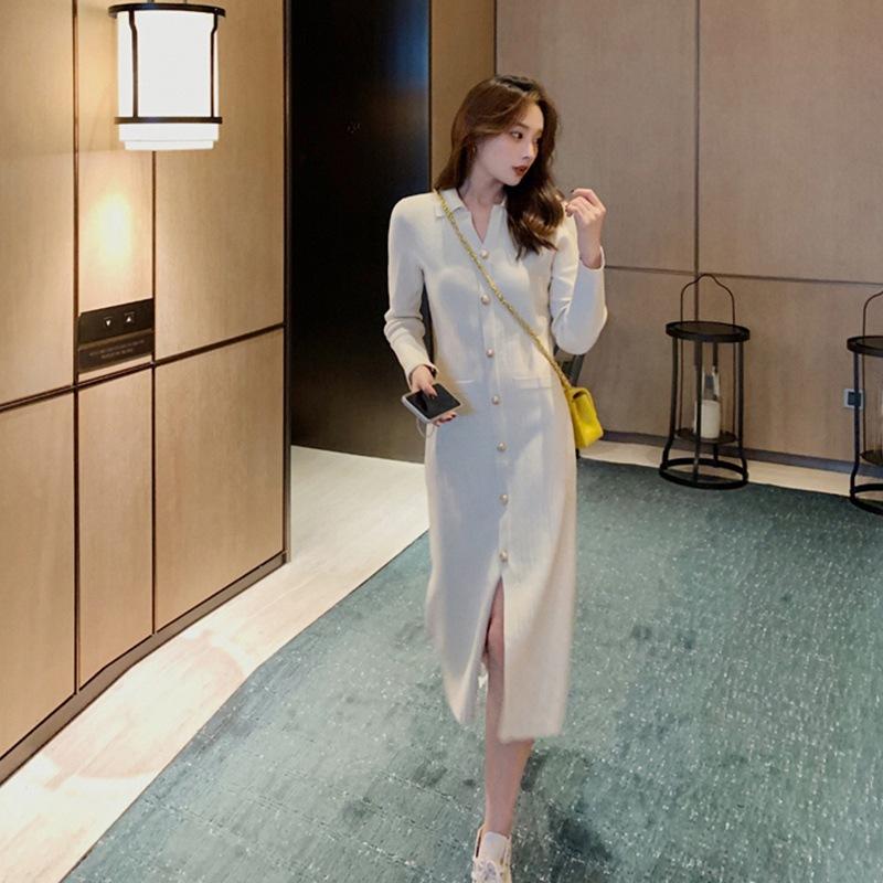 Niche Design, High-end Breasted Knitted Dress, Autumn and Winter Models, Waist-closed and Thin-bottomed Sweater Skirt