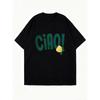 Oversized T Shirt Black Ciao Text And Lemon Print Casual Wear For Women
