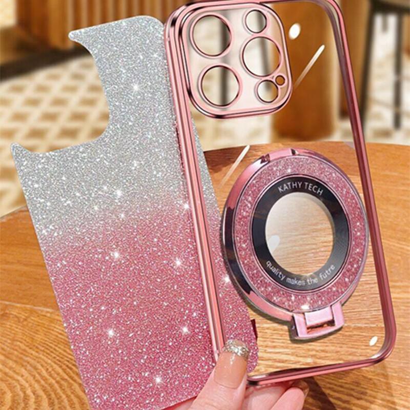 Applicable To IPhone16proMax Flash Powder Mobile Phone Case Magnetic Suction Bracket Apple 15 Gradient Color 14 Anti-fall Protection Case