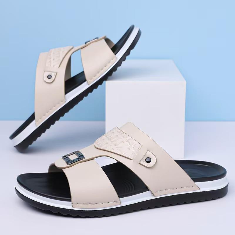 TUINANLE Unisex Casual Leather Slippers Mens Outdoor Open Toe Sandals Lightweight Comfortable Daily Walking Leisure Shoes