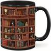 1 Stück Bibliotheks-Bücherregal-Tasse, Bibliothekar, Bücherwurm-Becher, Geschenke, für Leser, Bücherwurm-Geschenke, schwarz, 350 ml/11 Unzen und 450 ml/15 Unzen