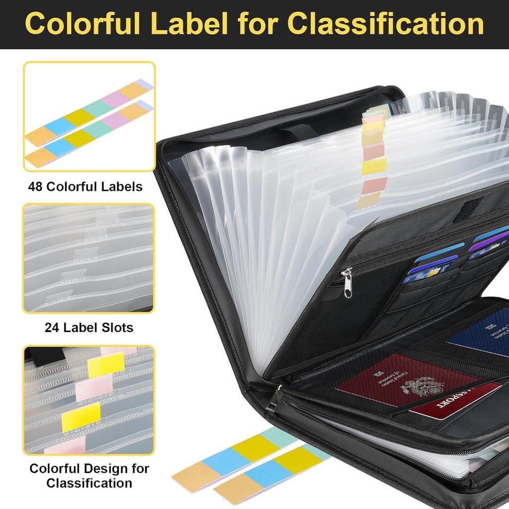 Waterproof Fireproof Document Bag & Foldable Accordion File Organizer with Large Capacity and Portable Storage