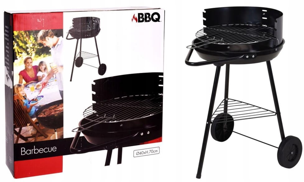 Grill ogrodowy półotwarty czarny Ruszt 37cm mobilny stalowy grill na węgiel