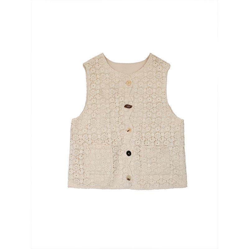 Plus Size Women s Korean Style Embroidered Lace Crochet Vest Camisole Cardigan L (55-60kg)