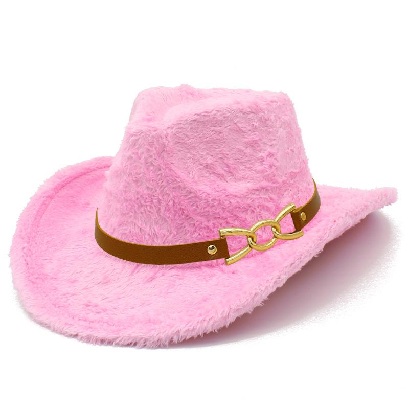 Autumn and winter new plush warm jazz hat European and American fashion one-word top curved brim top hat fashionable western denim hat