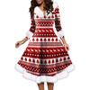 Women's Fashion V-neck Casual Fit Christmas Print Party Long Sleeve Dress