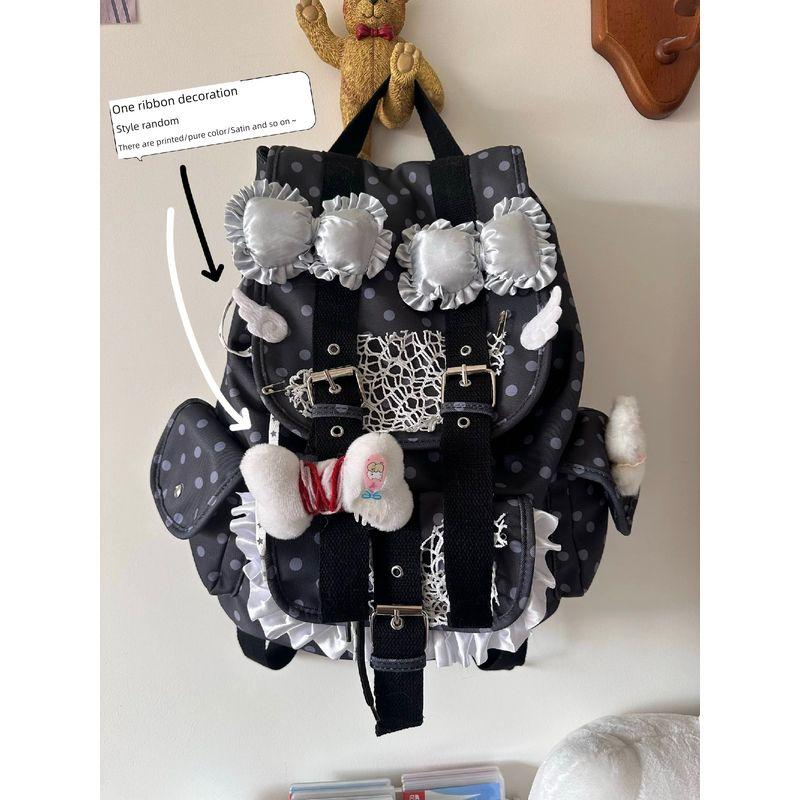 

Black Cherry Sauce Homemade Niche Design Sense Retro Polka Dot Preppy Versatile Casual Y2g Yabi Gyaru Backpack Black color dots
