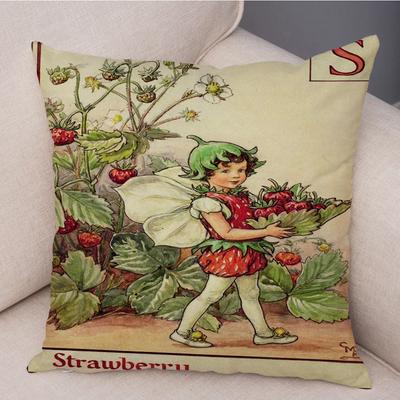 Vintage Floral Girl Pillowcase Decor Cute Cartoon Flower Elf Fairy Tale for Sofa Home Pillow Case Soft Plush Cushion Cover,