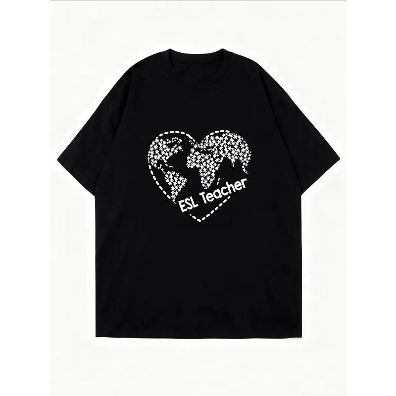 White T Shirt With Heart Pattern For Casual Wear