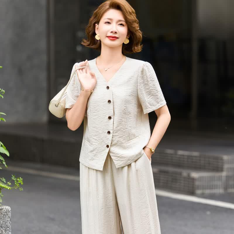 Women s Relaxed Fit V-Neck Short Sleeve & Wide Leg Pants Set 4XL