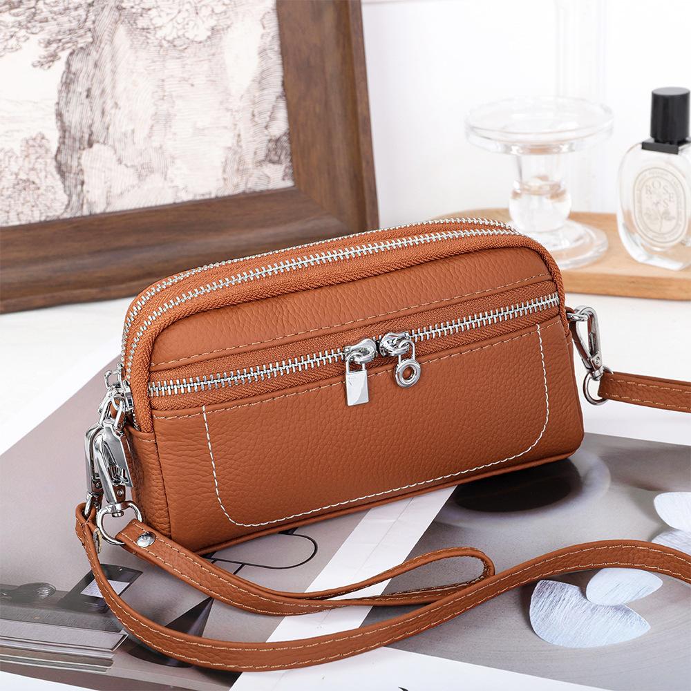 Leather casual women's clutch bag new fashion versatile multi-compartment shoulder messenger bag large capacity mobile phone bag women