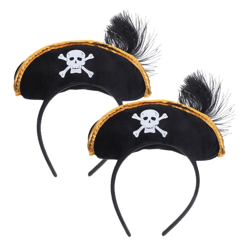 

2 Pcs Pirate Captain Skull Hair Hoop Halloween Headdress Party Supplies Role Playing Cosplay Accessories Lightweight Reusable 20.00X18.00X7.00CM чорний