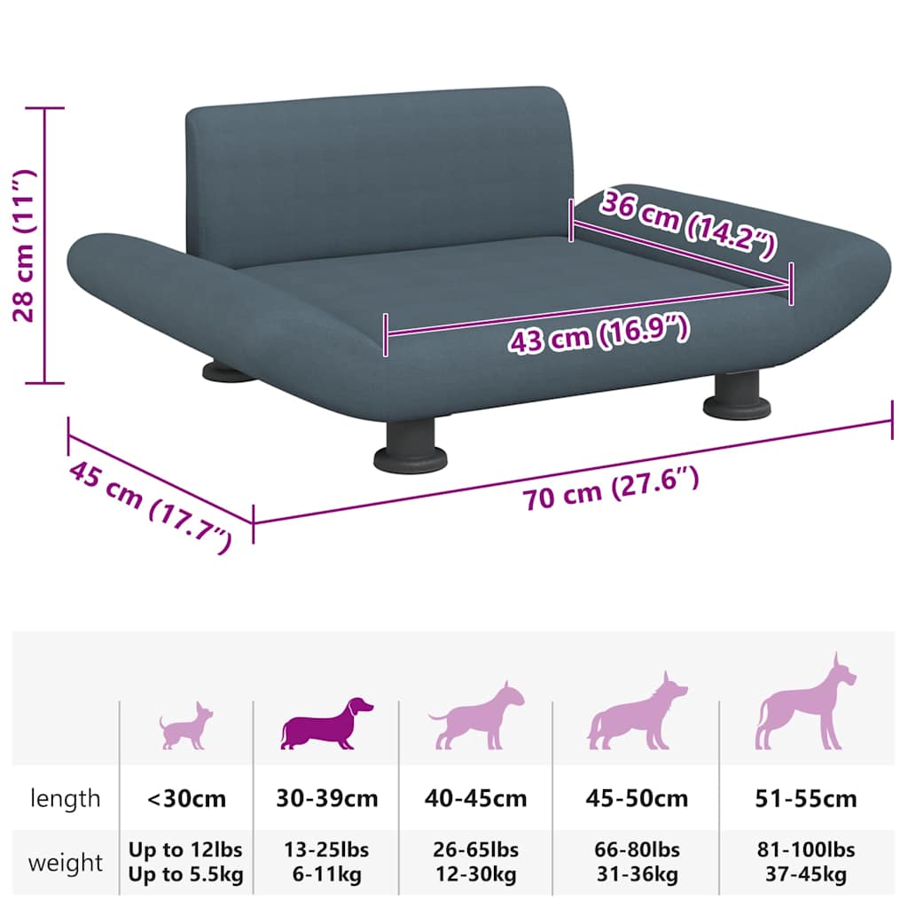 Dog Bed Dark Grey 70x45x28 Cm Fabric