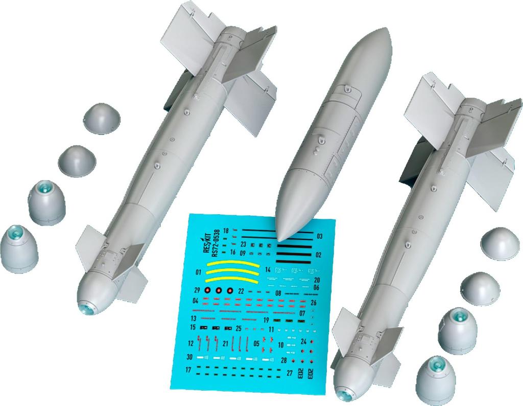 Reskit Missile with Data Link Pod Plastic Model Kit Parts 1/72 AGM-130A (2 Pieces) AN-AXQ-14 (1 Piece) RSK72-0538 (Airplane)