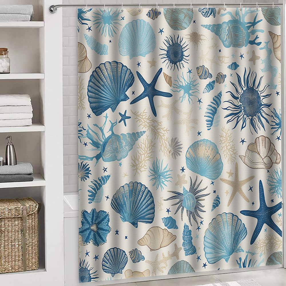 Rideau de douche Élément Océan Bleu Imperméable et Anti-moisissure Rideau de Salle de Bain Rideau de Douche Style Méditerranéen Tissu